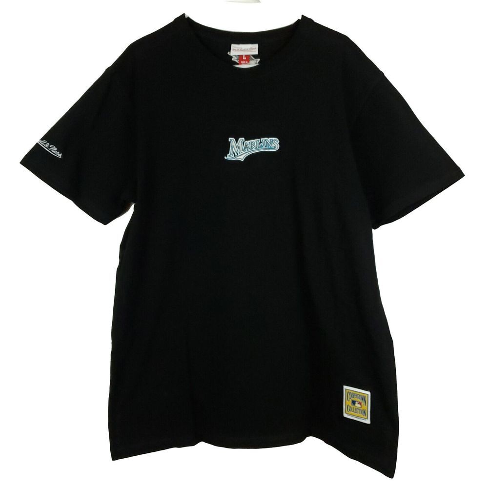 Florida Marlins Mitchell & Ness MLB L Large Thick Tee Shirt Embroidery Black NWT
